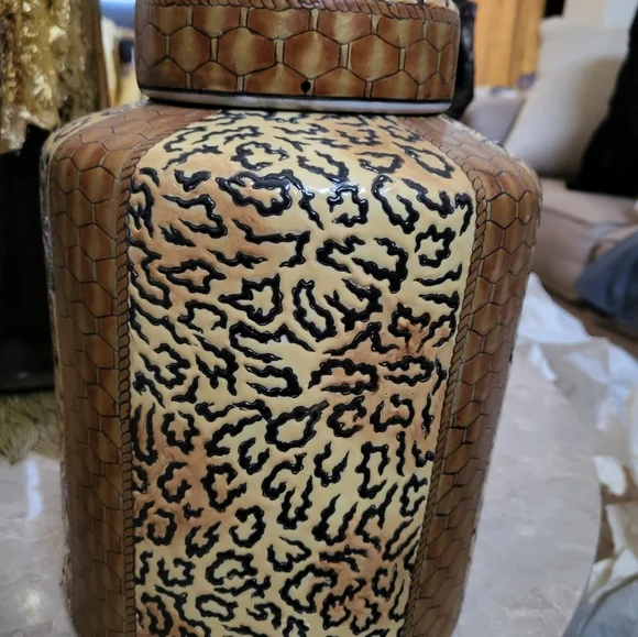 Leopard Print Ceramic Vase(3 Pc) Beige, Gold, Black, Brown